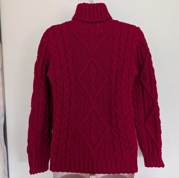 Aran Mor Wool Irish Knit Turtleneck Sweater Medium Red - Picture 5 of 9